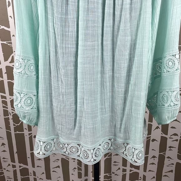 Indigo Soul Gauze Crochet Lace Trim Balloon Sleeve Tunic Top 2XL - Picture 10 of 11
